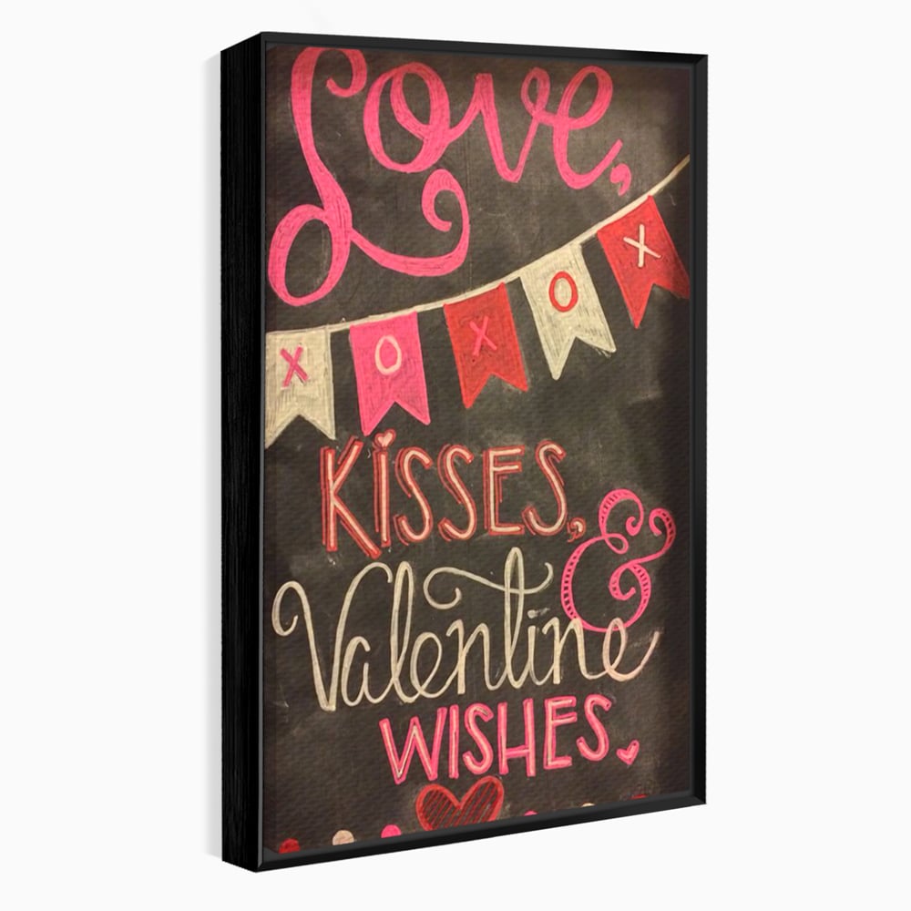 Tablou Canvas Premium, LuxCanva® E1076, XOXO, Cu Iubire, Dragoste, Mesaj, Zi, Indragostiti, Cadou, Litere, Scrisoare, Iubire, Valentine’s Day, Tabla, Scriere, Creta, Living, Dormitor