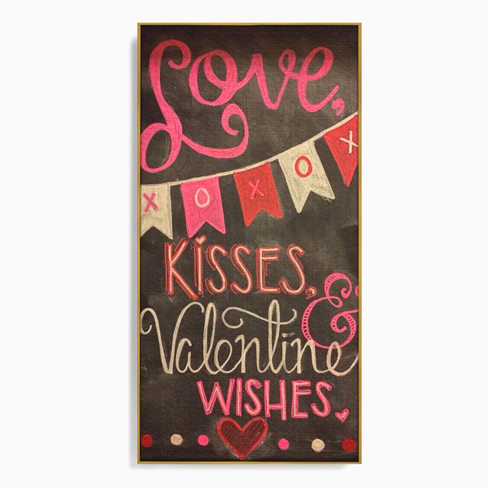 Tablou Canvas Premium, LuxCanva® E1076, XOXO, Cu Iubire, Dragoste, Mesaj, Zi, Indragostiti, Cadou, Litere, Scrisoare, Iubire, Valentine’s Day, Tabla, Scriere, Creta, Living, Dormitor