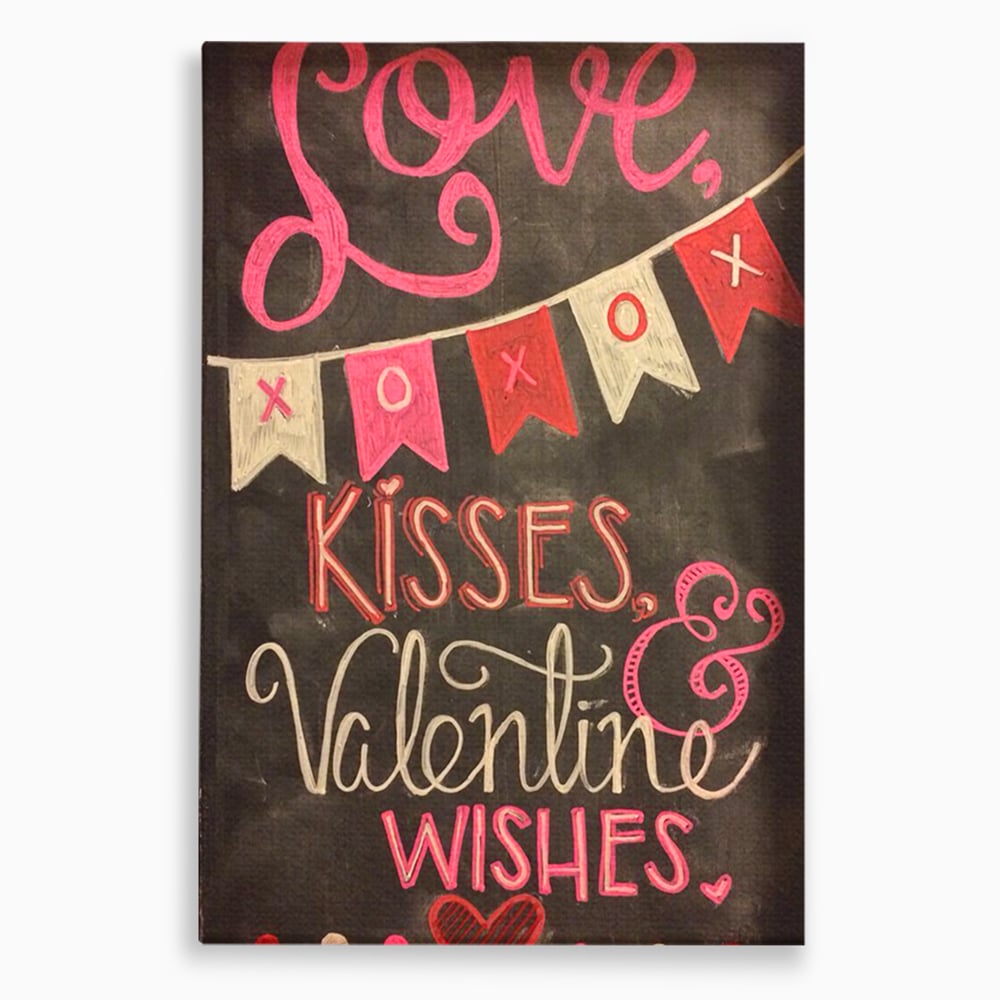Tablou Canvas Premium, LuxCanva® E1076, XOXO, Cu Iubire, Dragoste, Mesaj, Zi, Indragostiti, Cadou, Litere, Scrisoare, Iubire, Valentine’s Day, Tabla, Scriere, Creta, Living, Dormitor