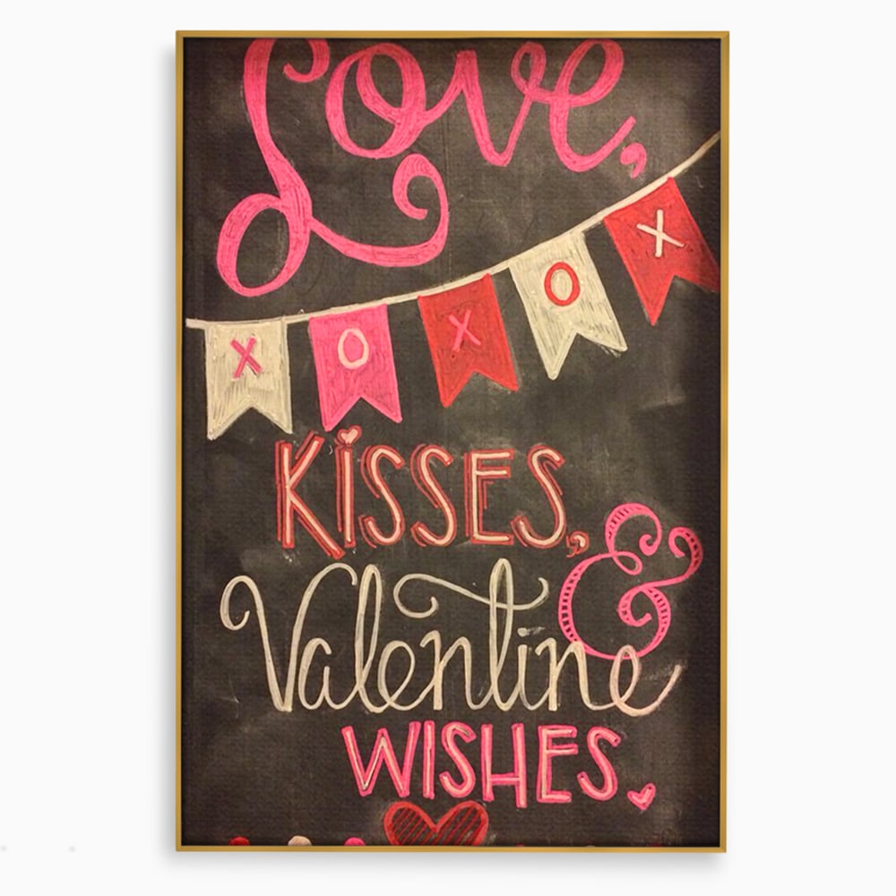 Tablou Canvas Premium, LuxCanva® E1076, XOXO, Cu Iubire, Dragoste, Mesaj, Zi, Indragostiti, Cadou, Litere, Scrisoare, Iubire, Valentine’s Day, Tabla, Scriere, Creta, Living, Dormitor