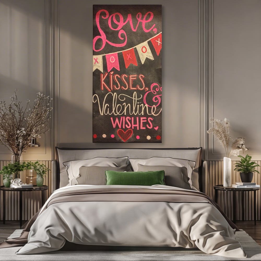 Tablou Canvas Premium, LuxCanva® E1076, XOXO, Cu Iubire, Dragoste, Mesaj, Zi, Indragostiti, Cadou, Litere, Scrisoare, Iubire, Valentine’s Day, Tabla, Scriere, Creta, Living, Dormitor