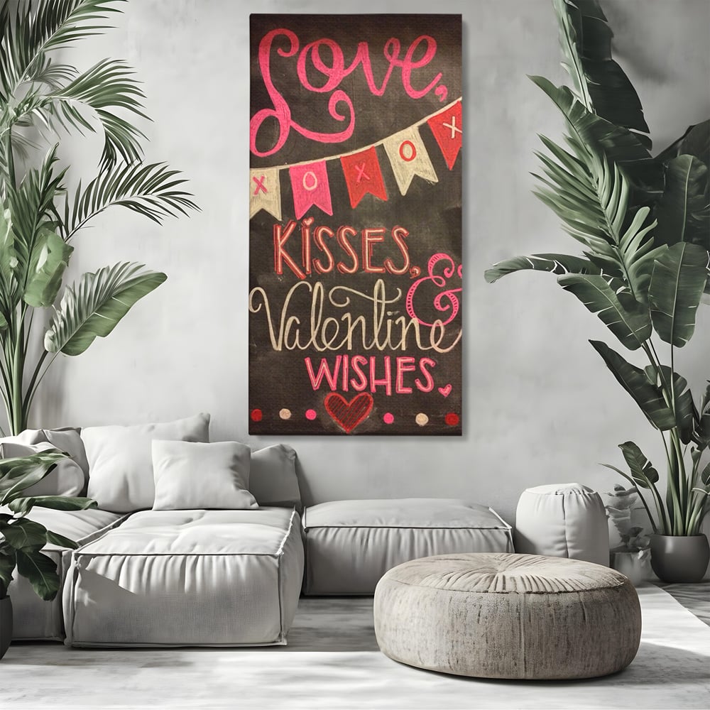 Tablou Canvas Premium, LuxCanva® E1076, XOXO, Cu Iubire, Dragoste, Mesaj, Zi, Indragostiti, Cadou, Litere, Scrisoare, Iubire, Valentine’s Day, Tabla, Scriere, Creta, Living, Dormitor
