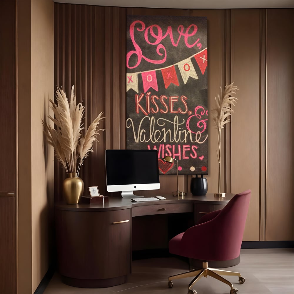 Tablou Canvas Premium, LuxCanva® E1076, XOXO, Cu Iubire, Dragoste, Mesaj, Zi, Indragostiti, Cadou, Litere, Scrisoare, Iubire, Valentine’s Day, Tabla, Scriere, Creta, Living, Dormitor