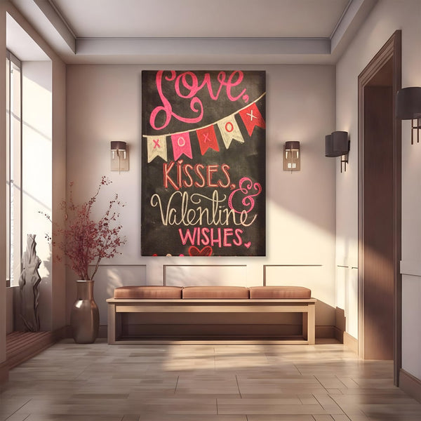 Tablou Canvas Premium, LuxCanva® E1076, XOXO, Cu Iubire, Dragoste, Mesaj, Zi, Indragostiti, Cadou, Litere, Scrisoare, Iubire, Valentine’s Day, Tabla, Scriere, Creta, Living, Dormitor