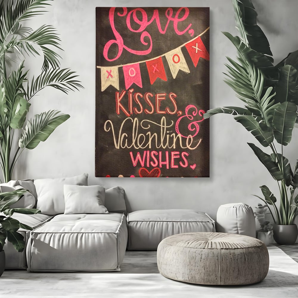 Tablou Canvas Premium, LuxCanva® E1076, XOXO, Cu Iubire, Dragoste, Mesaj, Zi, Indragostiti, Cadou, Litere, Scrisoare, Iubire, Valentine’s Day, Tabla, Scriere, Creta, Living, Dormitor