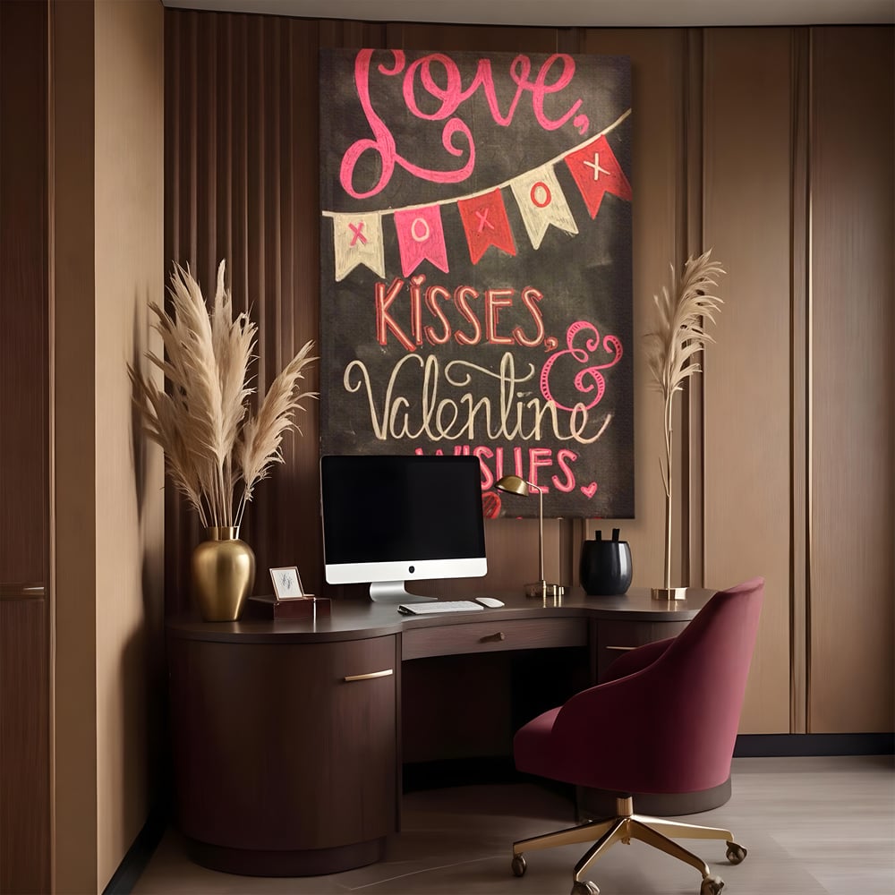 Tablou Canvas Premium, LuxCanva® E1076, XOXO, Cu Iubire, Dragoste, Mesaj, Zi, Indragostiti, Cadou, Litere, Scrisoare, Iubire, Valentine’s Day, Tabla, Scriere, Creta, Living, Dormitor