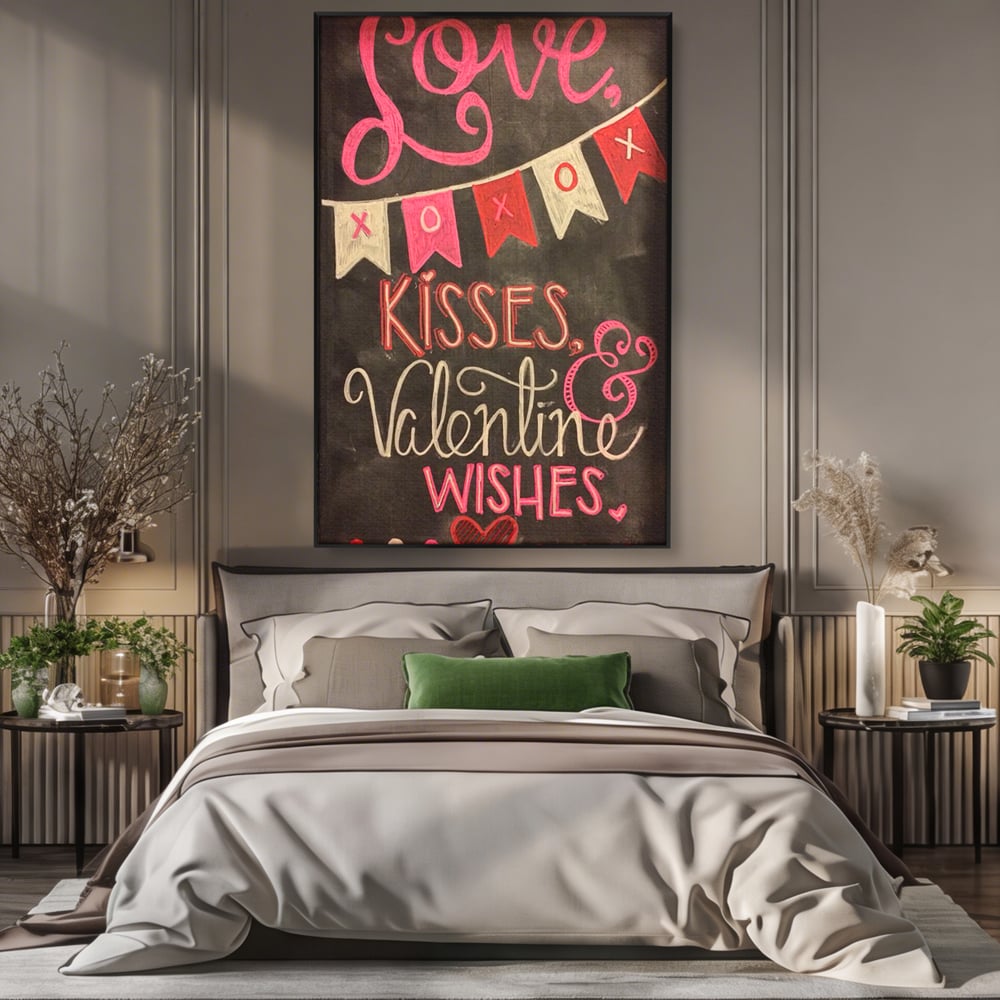 Tablou Canvas Premium, LuxCanva® E1076, XOXO, Cu Iubire, Dragoste, Mesaj, Zi, Indragostiti, Cadou, Litere, Scrisoare, Iubire, Valentine’s Day, Tabla, Scriere, Creta, Living, Dormitor