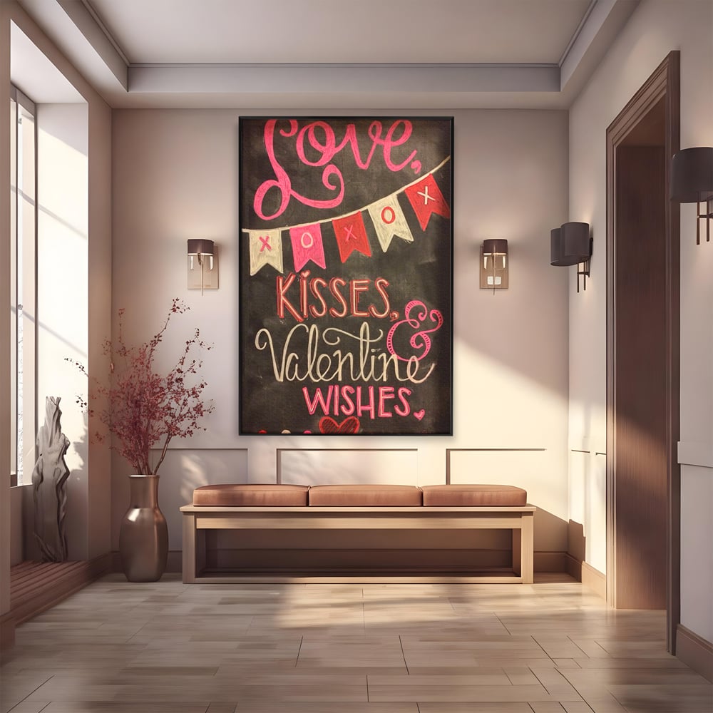 Tablou Canvas Premium, LuxCanva® E1076, XOXO, Cu Iubire, Dragoste, Mesaj, Zi, Indragostiti, Cadou, Litere, Scrisoare, Iubire, Valentine’s Day, Tabla, Scriere, Creta, Living, Dormitor