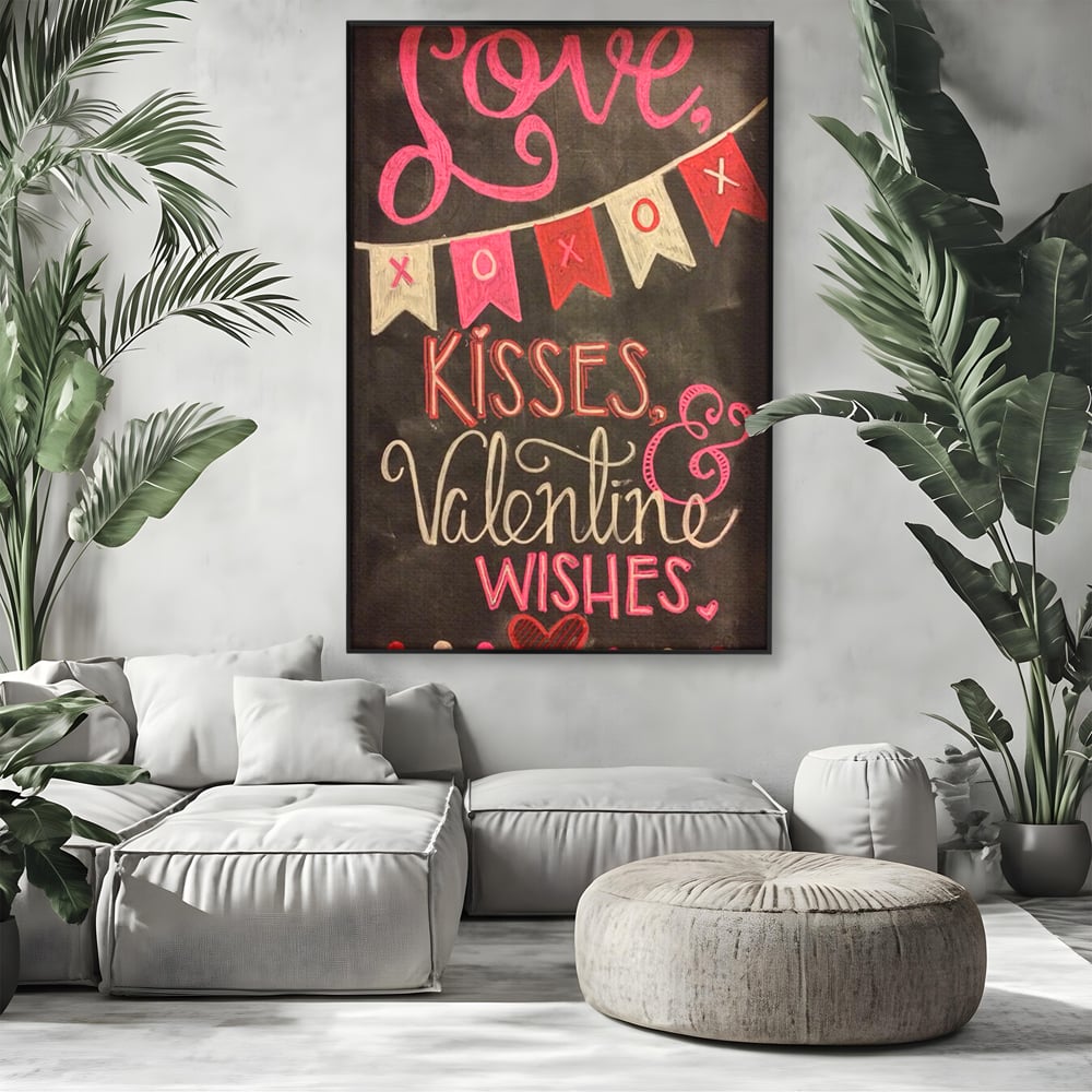 Tablou Canvas Premium, LuxCanva® E1076, XOXO, Cu Iubire, Dragoste, Mesaj, Zi, Indragostiti, Cadou, Litere, Scrisoare, Iubire, Valentine’s Day, Tabla, Scriere, Creta, Living, Dormitor