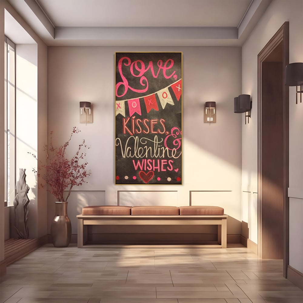 Tablou Canvas Premium, LuxCanva® E1076, XOXO, Cu Iubire, Dragoste, Mesaj, Zi, Indragostiti, Cadou, Litere, Scrisoare, Iubire, Valentine’s Day, Tabla, Scriere, Creta, Living, Dormitor