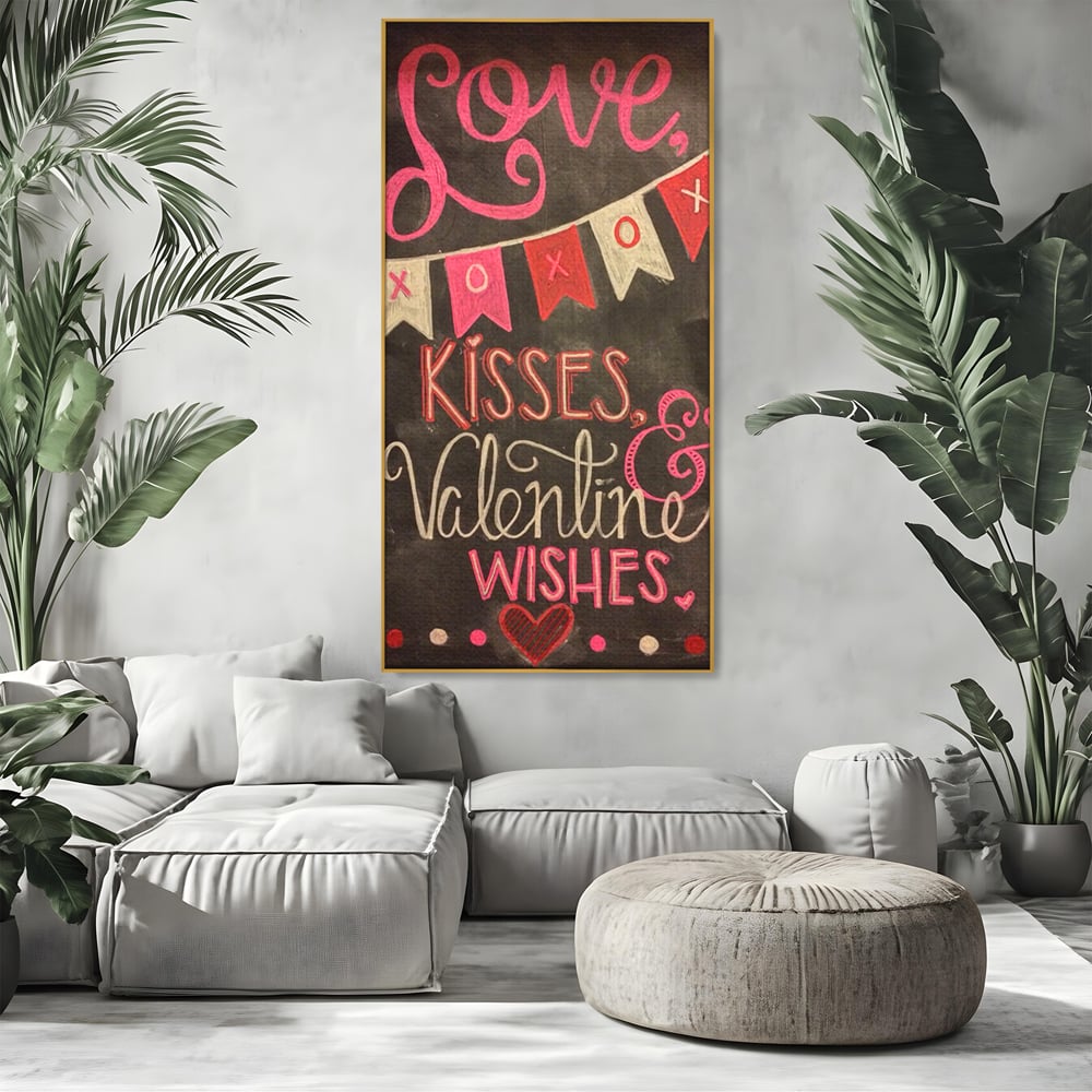 Tablou Canvas Premium, LuxCanva® E1076, XOXO, Cu Iubire, Dragoste, Mesaj, Zi, Indragostiti, Cadou, Litere, Scrisoare, Iubire, Valentine’s Day, Tabla, Scriere, Creta, Living, Dormitor