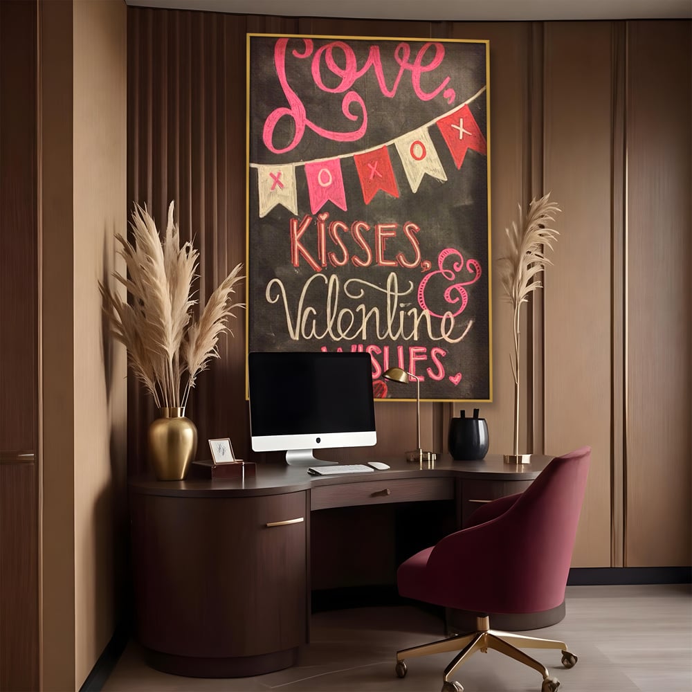 Tablou Canvas Premium, LuxCanva® E1076, XOXO, Cu Iubire, Dragoste, Mesaj, Zi, Indragostiti, Cadou, Litere, Scrisoare, Iubire, Valentine’s Day, Tabla, Scriere, Creta, Living, Dormitor