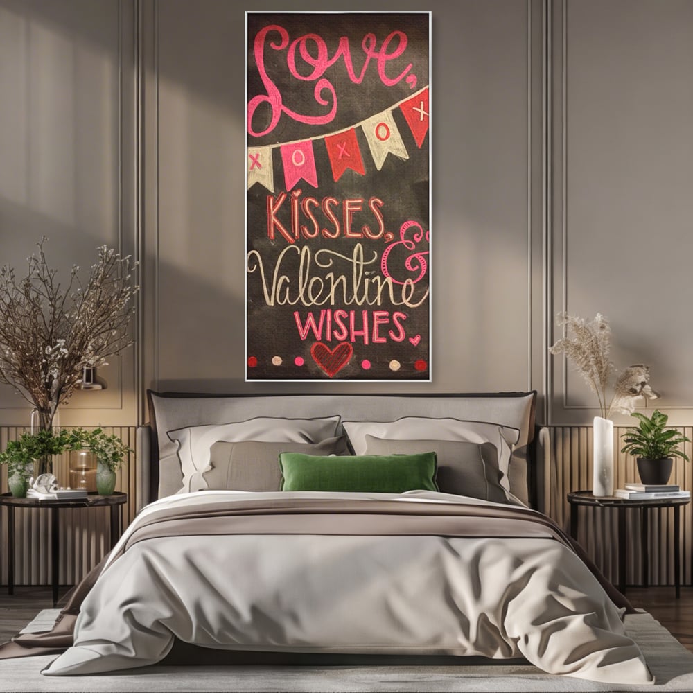 Tablou Canvas Premium, LuxCanva® E1076, XOXO, Cu Iubire, Dragoste, Mesaj, Zi, Indragostiti, Cadou, Litere, Scrisoare, Iubire, Valentine’s Day, Tabla, Scriere, Creta, Living, Dormitor