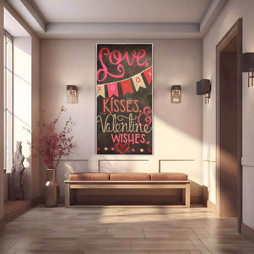 Tablou Canvas Premium, LuxCanva® E1076, XOXO, Cu Iubire, Dragoste, Mesaj, Zi, Indragostiti, Cadou, Litere, Scrisoare, Iubire, Valentine’s Day, Tabla, Scriere, Creta, Living, Dormitor