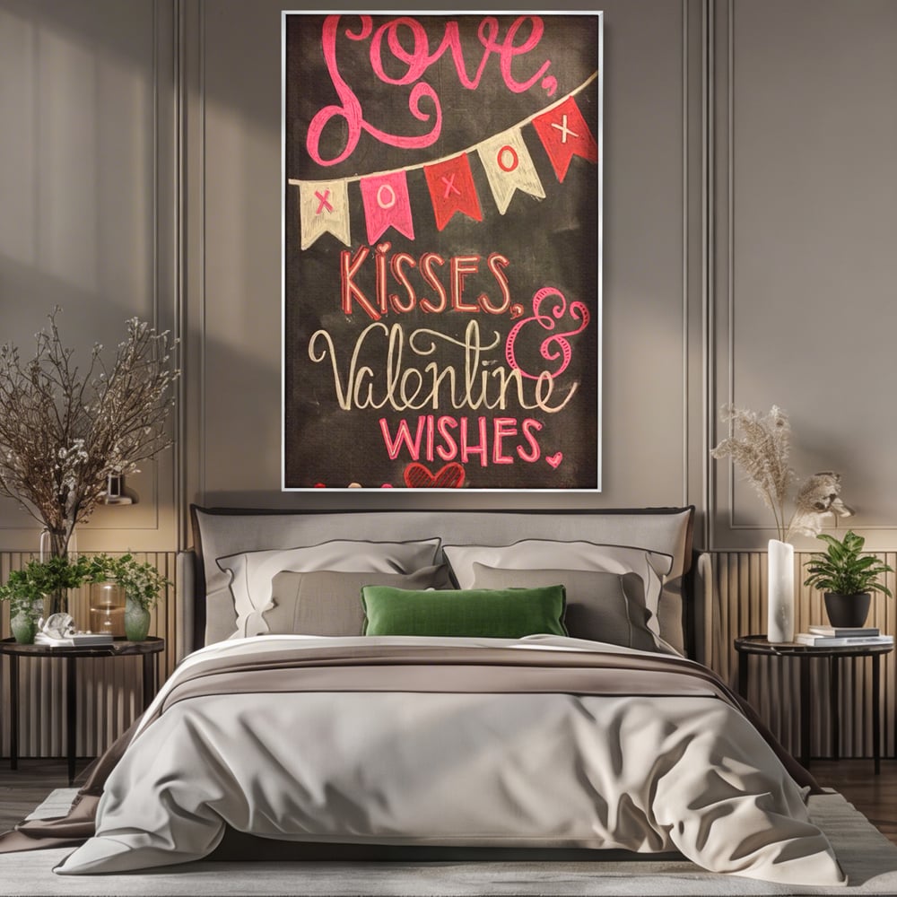 Tablou Canvas Premium, LuxCanva® E1076, XOXO, Cu Iubire, Dragoste, Mesaj, Zi, Indragostiti, Cadou, Litere, Scrisoare, Iubire, Valentine’s Day, Tabla, Scriere, Creta, Living, Dormitor
