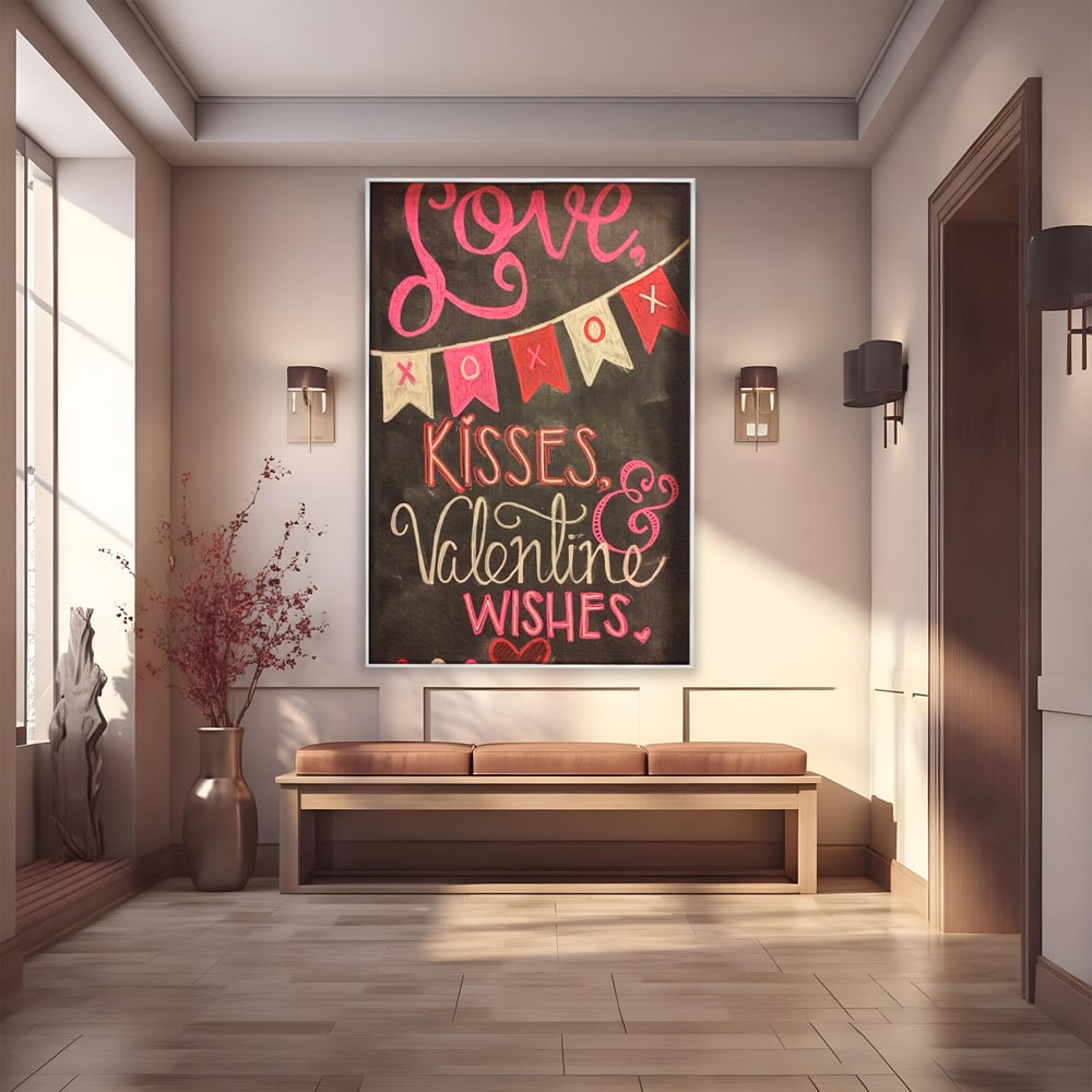 Tablou Canvas Premium, LuxCanva® E1076, XOXO, Cu Iubire, Dragoste, Mesaj, Zi, Indragostiti, Cadou, Litere, Scrisoare, Iubire, Valentine’s Day, Tabla, Scriere, Creta, Living, Dormitor