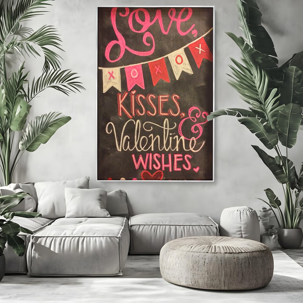 Tablou Canvas Premium, LuxCanva® E1076, XOXO, Cu Iubire, Dragoste, Mesaj, Zi, Indragostiti, Cadou, Litere, Scrisoare, Iubire, Valentine’s Day, Tabla, Scriere, Creta, Living, Dormitor