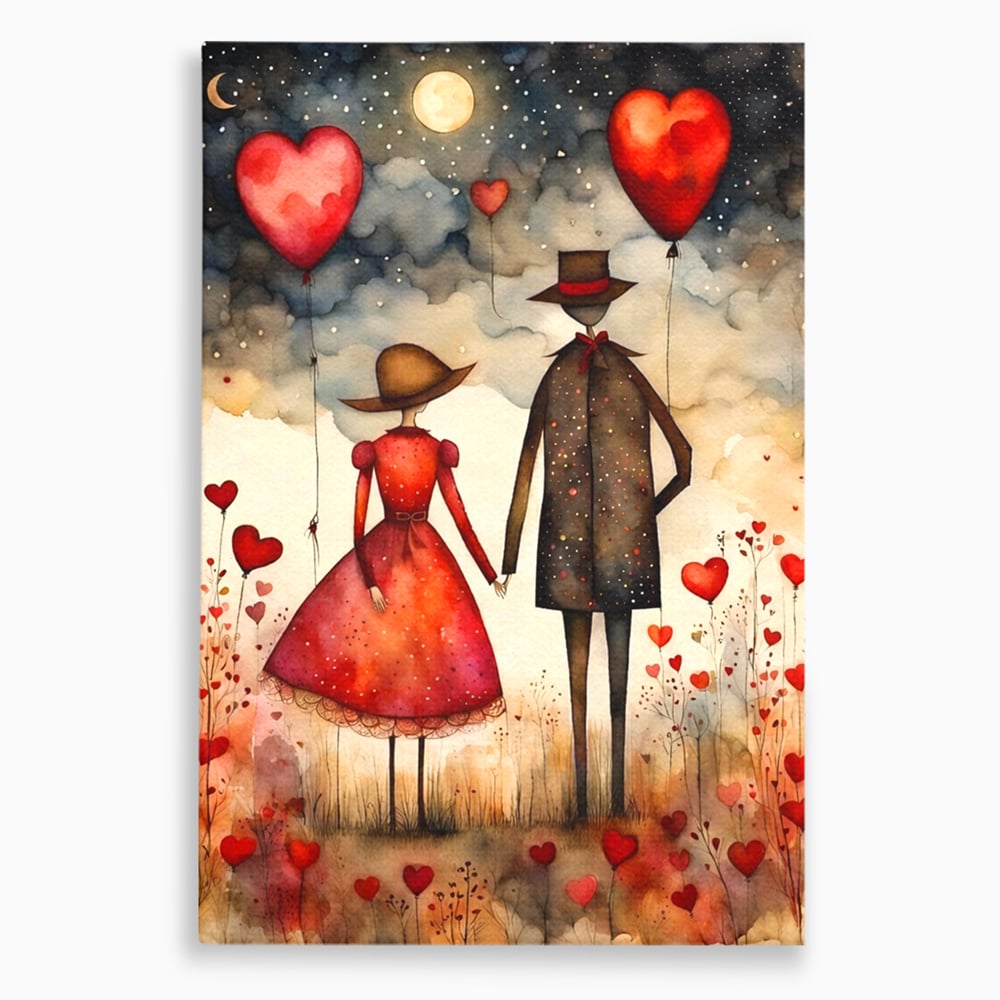Tablou Canvas Premium, LuxCanva® E1079, Povestea Noastra Sub Luna, Dragoste, Plimbare, Indragostiti, Parc, Tacere, Cer, Luna, Etern, Stele, Pasi, Maini, Emotie, Cuplu, Living, Dormitor