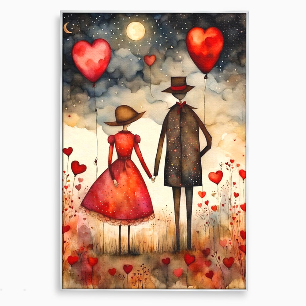 Tablou Canvas Premium, LuxCanva® E1079, Povestea Noastra Sub Luna, Dragoste, Plimbare, Indragostiti, Parc, Tacere, Cer, Luna, Etern, Stele, Pasi, Maini, Emotie, Cuplu, Living, Dormitor