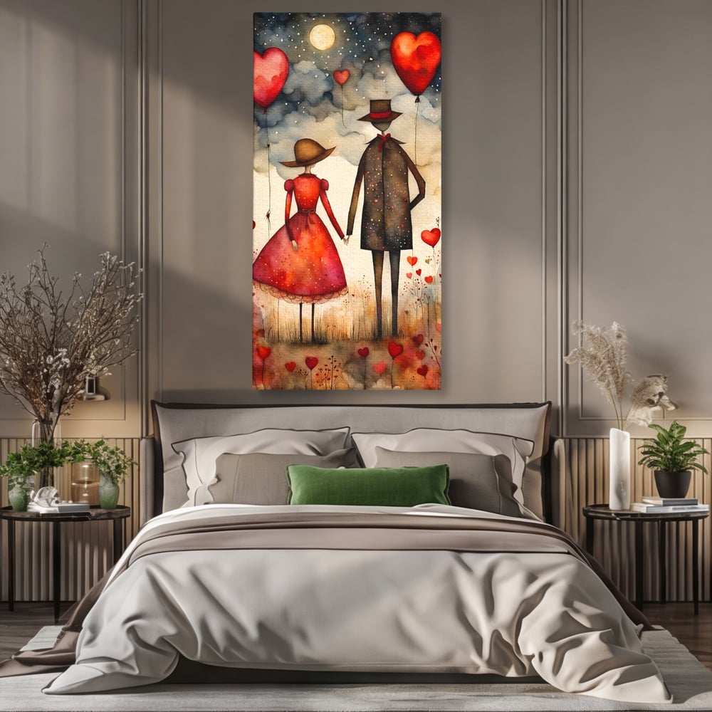 Tablou Canvas Premium, LuxCanva® E1079, Povestea Noastra Sub Luna, Dragoste, Plimbare, Indragostiti, Parc, Tacere, Cer, Luna, Etern, Stele, Pasi, Maini, Emotie, Cuplu, Living, Dormitor