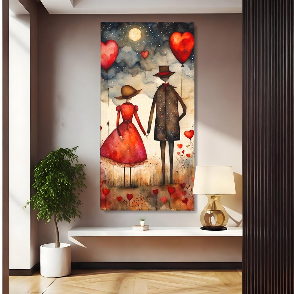 Tablou Canvas Premium, LuxCanva® E1079, Povestea Noastra Sub Luna, Dragoste, Plimbare, Indragostiti, Parc, Tacere, Cer, Luna, Etern, Stele, Pasi, Maini, Emotie, Cuplu, Living, Dormitor