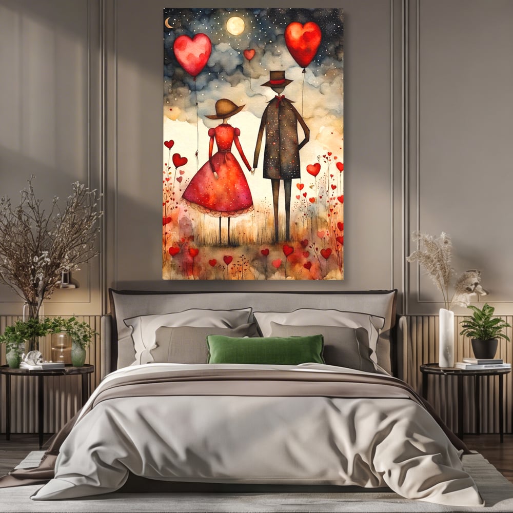 Tablou Canvas Premium, LuxCanva® E1079, Povestea Noastra Sub Luna, Dragoste, Plimbare, Indragostiti, Parc, Tacere, Cer, Luna, Etern, Stele, Pasi, Maini, Emotie, Cuplu, Living, Dormitor