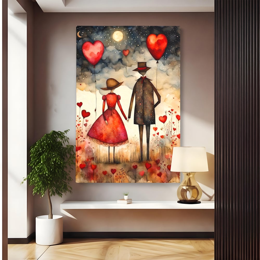 Tablou Canvas Premium, LuxCanva® E1079, Povestea Noastra Sub Luna, Dragoste, Plimbare, Indragostiti, Parc, Tacere, Cer, Luna, Etern, Stele, Pasi, Maini, Emotie, Cuplu, Living, Dormitor