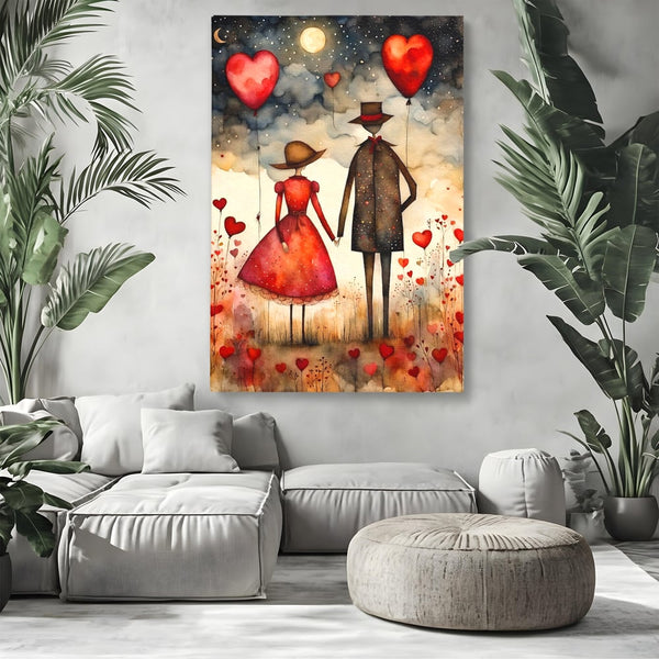 Tablou Canvas Premium, LuxCanva® E1079, Povestea Noastra Sub Luna, Dragoste, Plimbare, Indragostiti, Parc, Tacere, Cer, Luna, Etern, Stele, Pasi, Maini, Emotie, Cuplu, Living, Dormitor