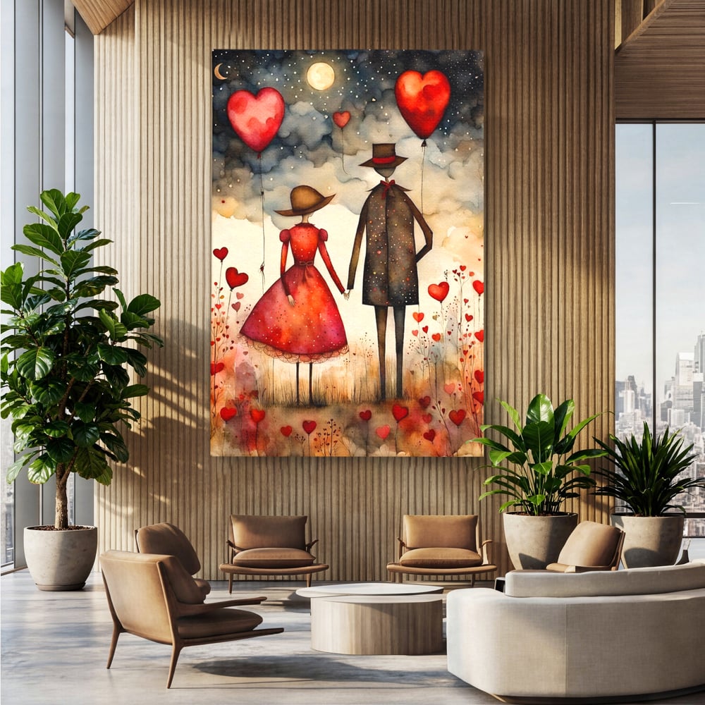 Tablou Canvas Premium, LuxCanva® E1079, Povestea Noastra Sub Luna, Dragoste, Plimbare, Indragostiti, Parc, Tacere, Cer, Luna, Etern, Stele, Pasi, Maini, Emotie, Cuplu, Living, Dormitor