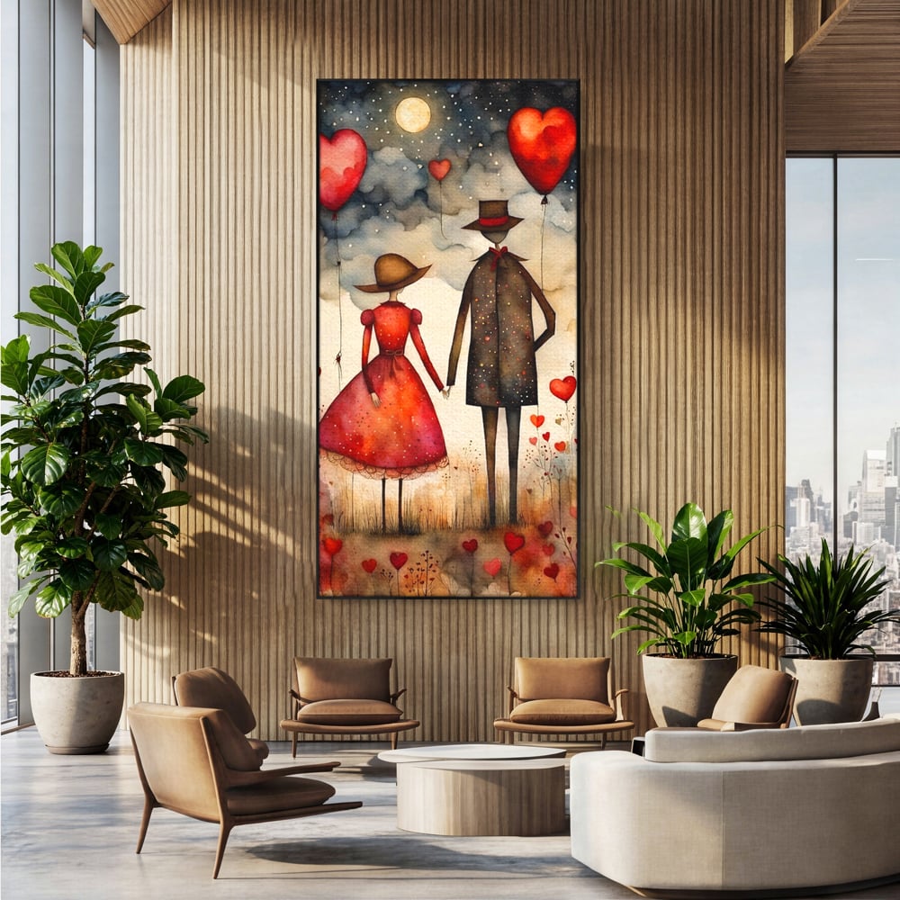 Tablou Canvas Premium, LuxCanva® E1079, Povestea Noastra Sub Luna, Dragoste, Plimbare, Indragostiti, Parc, Tacere, Cer, Luna, Etern, Stele, Pasi, Maini, Emotie, Cuplu, Living, Dormitor