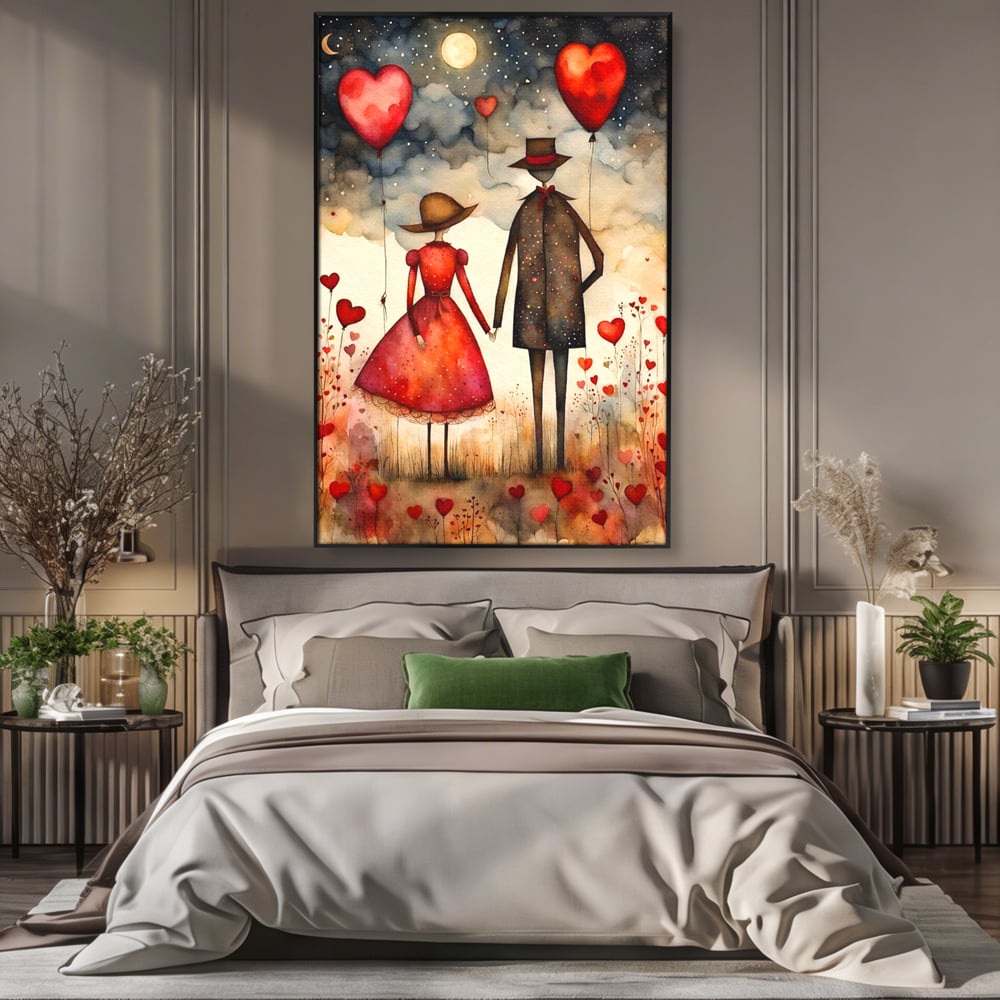 Tablou Canvas Premium, LuxCanva® E1079, Povestea Noastra Sub Luna, Dragoste, Plimbare, Indragostiti, Parc, Tacere, Cer, Luna, Etern, Stele, Pasi, Maini, Emotie, Cuplu, Living, Dormitor