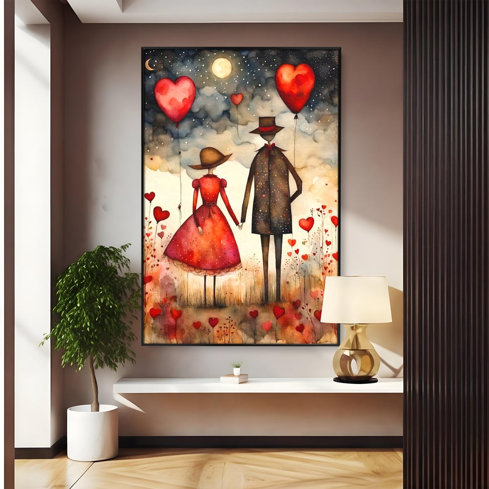 Tablou Canvas Premium, LuxCanva® E1079, Povestea Noastra Sub Luna, Dragoste, Plimbare, Indragostiti, Parc, Tacere, Cer, Luna, Etern, Stele, Pasi, Maini, Emotie, Cuplu, Living, Dormitor