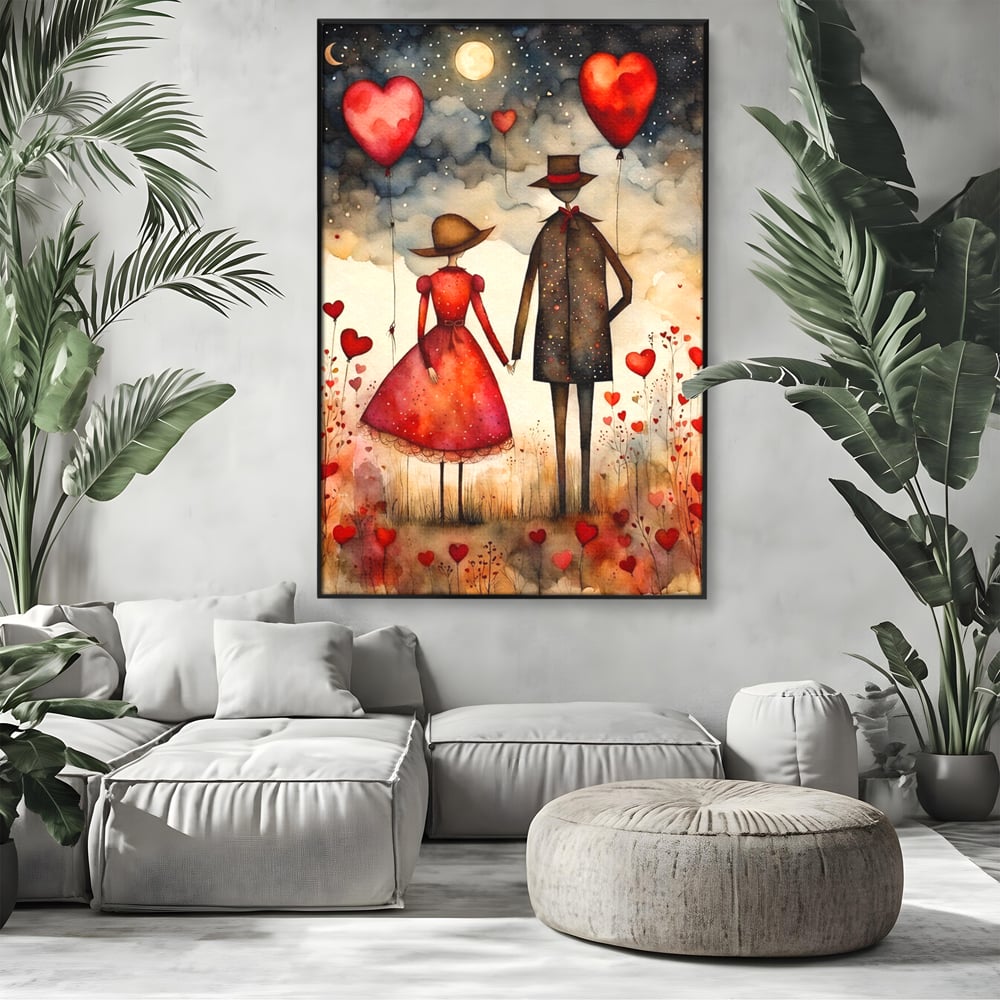 Tablou Canvas Premium, LuxCanva® E1079, Povestea Noastra Sub Luna, Dragoste, Plimbare, Indragostiti, Parc, Tacere, Cer, Luna, Etern, Stele, Pasi, Maini, Emotie, Cuplu, Living, Dormitor
