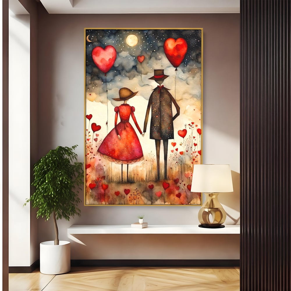 Tablou Canvas Premium, LuxCanva® E1079, Povestea Noastra Sub Luna, Dragoste, Plimbare, Indragostiti, Parc, Tacere, Cer, Luna, Etern, Stele, Pasi, Maini, Emotie, Cuplu, Living, Dormitor