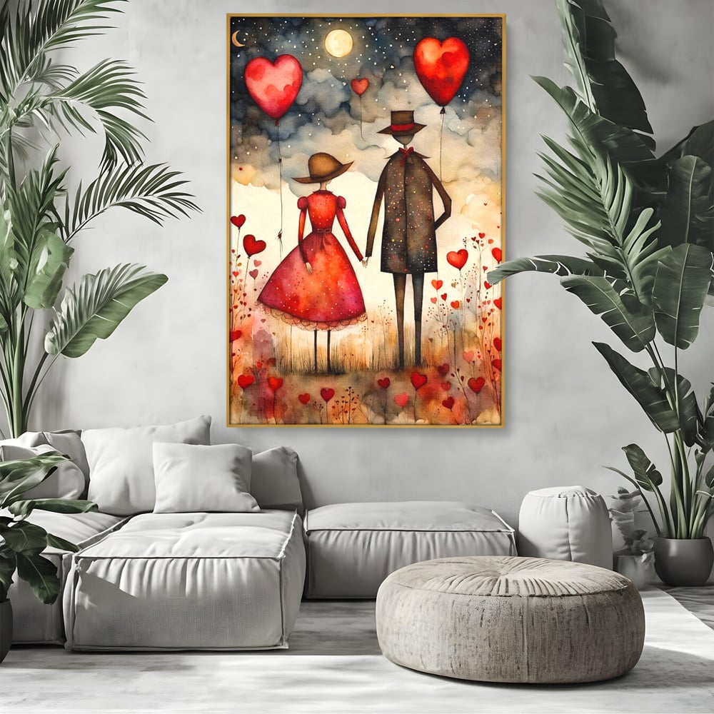 Tablou Canvas Premium, LuxCanva® E1079, Povestea Noastra Sub Luna, Dragoste, Plimbare, Indragostiti, Parc, Tacere, Cer, Luna, Etern, Stele, Pasi, Maini, Emotie, Cuplu, Living, Dormitor