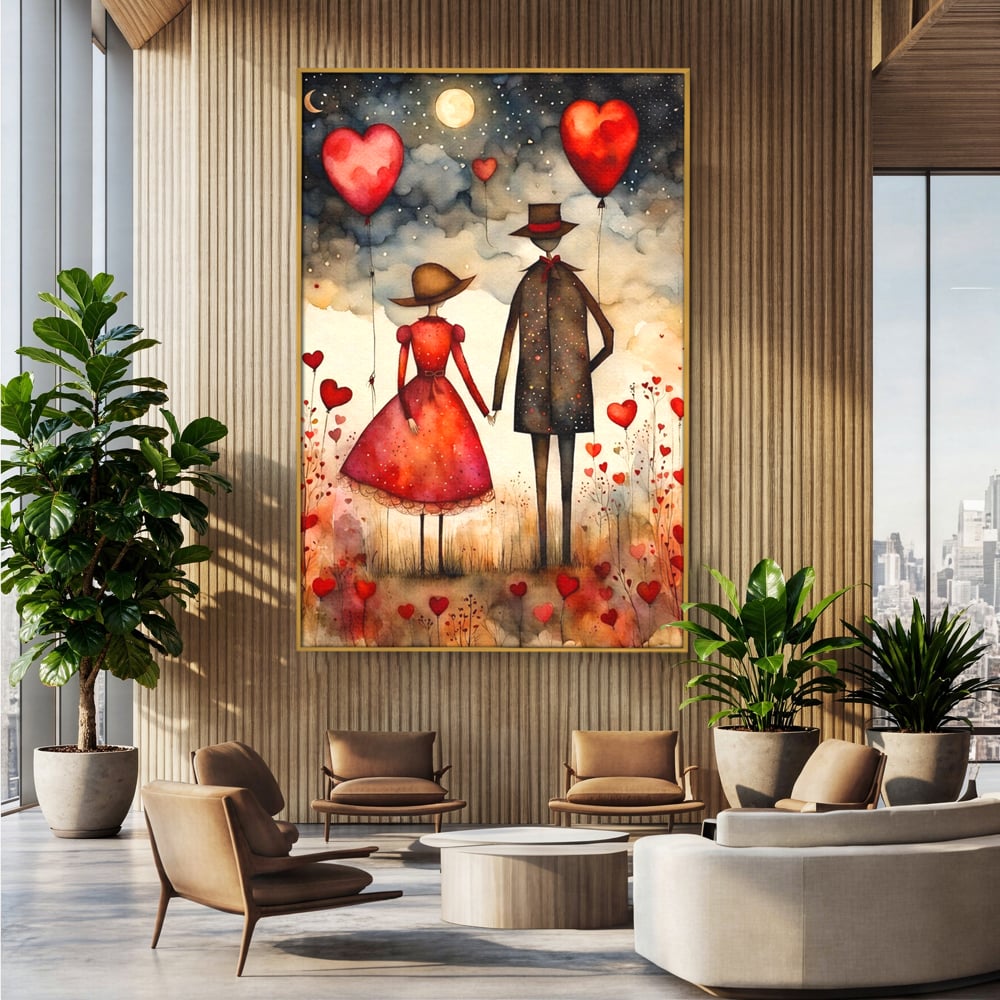 Tablou Canvas Premium, LuxCanva® E1079, Povestea Noastra Sub Luna, Dragoste, Plimbare, Indragostiti, Parc, Tacere, Cer, Luna, Etern, Stele, Pasi, Maini, Emotie, Cuplu, Living, Dormitor