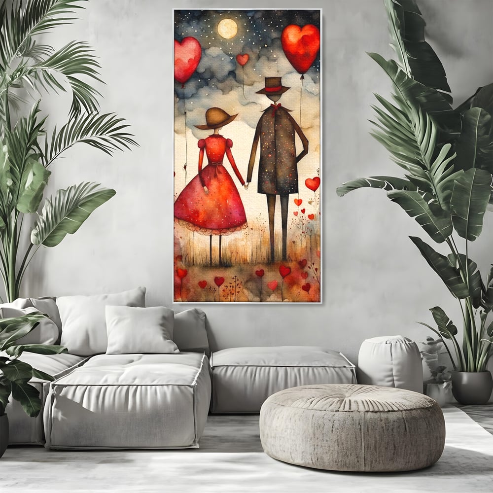 Tablou Canvas Premium, LuxCanva® E1079, Povestea Noastra Sub Luna, Dragoste, Plimbare, Indragostiti, Parc, Tacere, Cer, Luna, Etern, Stele, Pasi, Maini, Emotie, Cuplu, Living, Dormitor