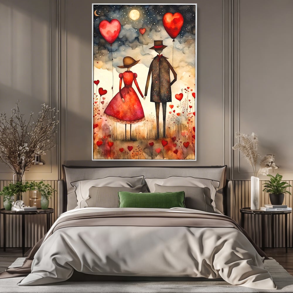 Tablou Canvas Premium, LuxCanva® E1079, Povestea Noastra Sub Luna, Dragoste, Plimbare, Indragostiti, Parc, Tacere, Cer, Luna, Etern, Stele, Pasi, Maini, Emotie, Cuplu, Living, Dormitor