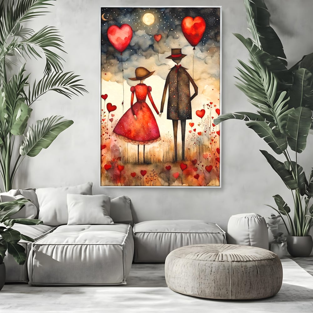 Tablou Canvas Premium, LuxCanva® E1079, Povestea Noastra Sub Luna, Dragoste, Plimbare, Indragostiti, Parc, Tacere, Cer, Luna, Etern, Stele, Pasi, Maini, Emotie, Cuplu, Living, Dormitor