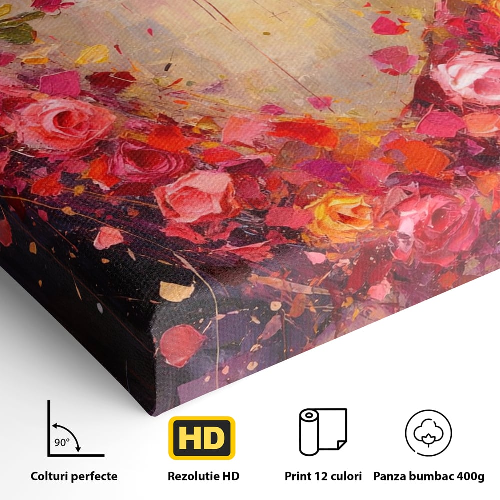 Tablou Canvas Premium, LuxCanva® E1082, Inima din Trandafiri, Dragoste, Inima, Roz, Flori, Coronita, Iubire, Valentine’s Day, Buchet, Promisiune, Daruire, Living, Dormitor