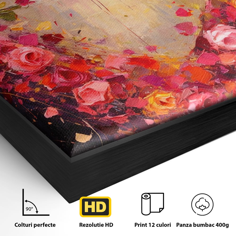 Tablou Canvas Premium, LuxCanva® E1082, Inima din Trandafiri, Dragoste, Inima, Roz, Flori, Coronita, Iubire, Valentine’s Day, Buchet, Promisiune, Daruire, Living, Dormitor