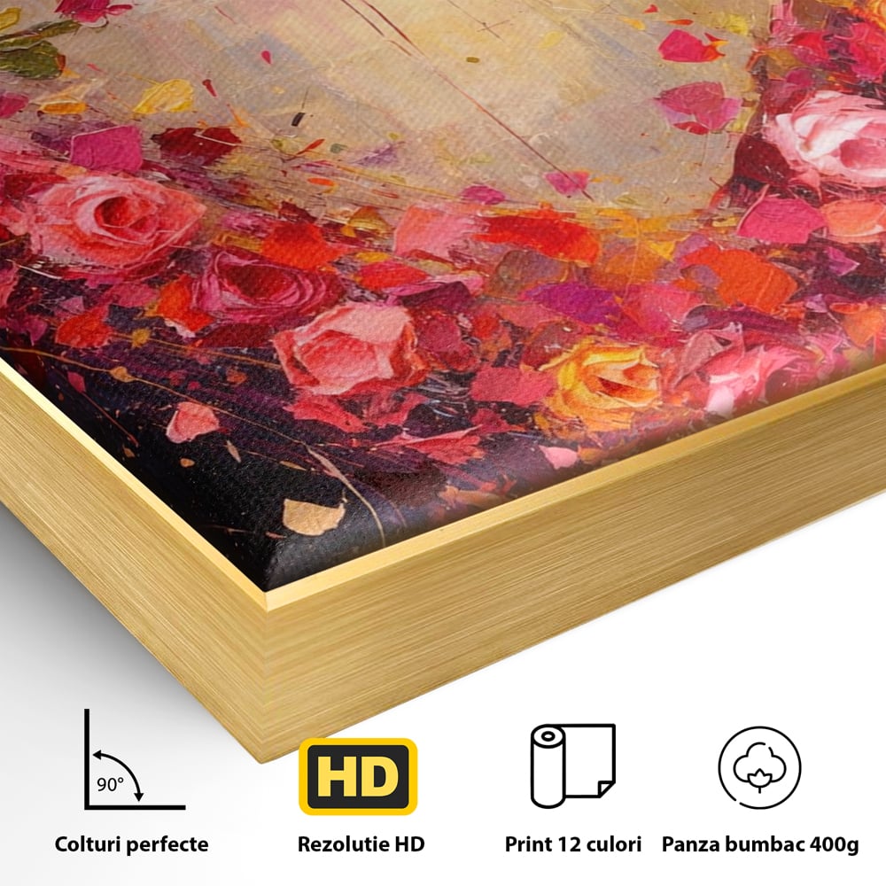 Tablou Canvas Premium, LuxCanva® E1082, Inima din Trandafiri, Dragoste, Inima, Roz, Flori, Coronita, Iubire, Valentine’s Day, Buchet, Promisiune, Daruire, Living, Dormitor