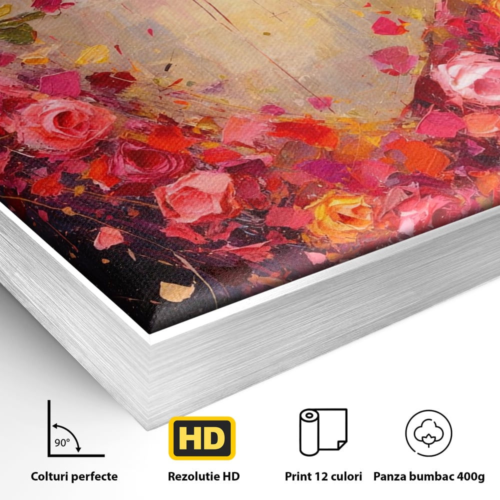 Tablou Canvas Premium, LuxCanva® E1082, Inima din Trandafiri, Dragoste, Inima, Roz, Flori, Coronita, Iubire, Valentine’s Day, Buchet, Promisiune, Daruire, Living, Dormitor