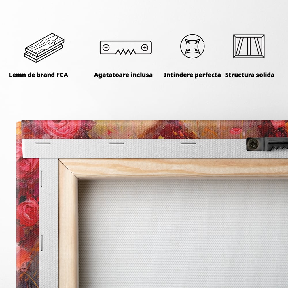 Tablou Canvas Premium, LuxCanva® E1082, Inima din Trandafiri, Dragoste, Inima, Roz, Flori, Coronita, Iubire, Valentine’s Day, Buchet, Promisiune, Daruire, Living, Dormitor