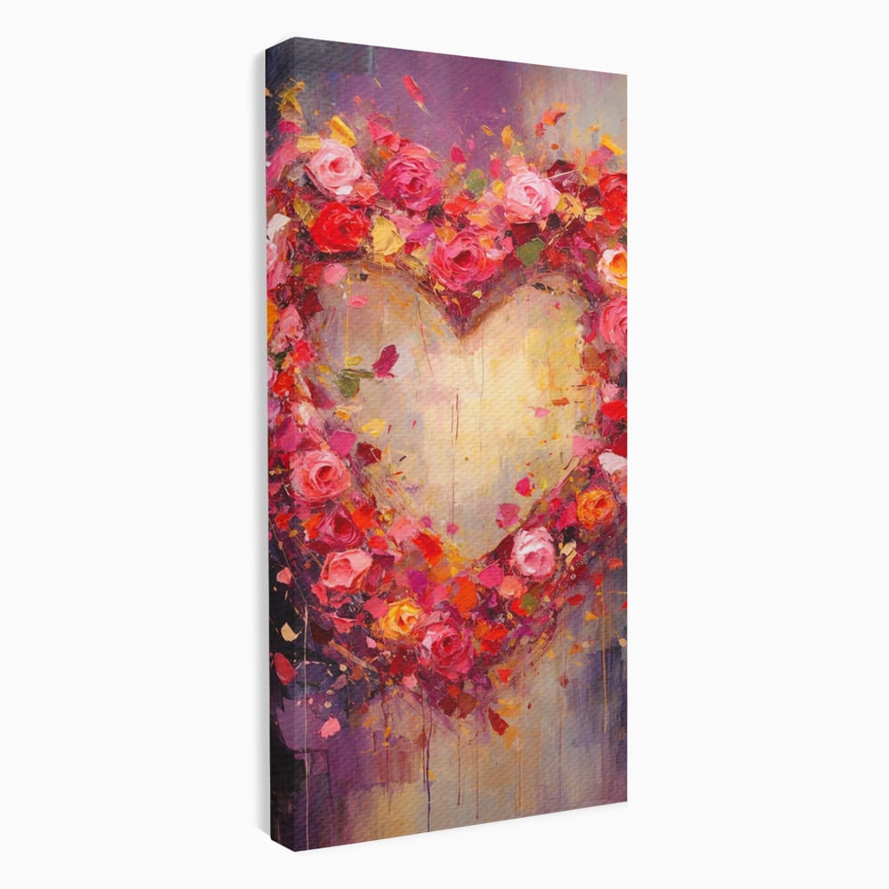 Tablou Canvas Premium, LuxCanva® E1082, Inima din Trandafiri, Dragoste, Inima, Roz, Flori, Coronita, Iubire, Valentine’s Day, Buchet, Promisiune, Daruire, Living, Dormitor