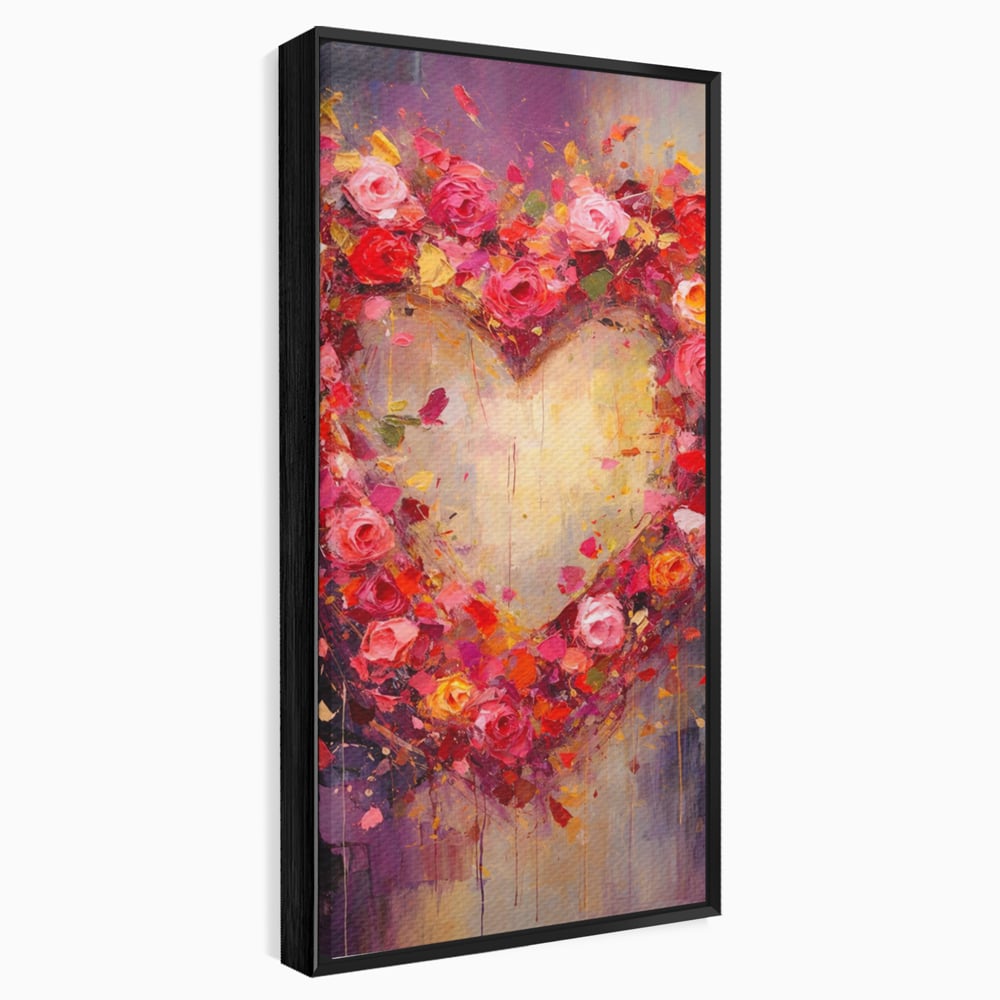 Tablou Canvas Premium, LuxCanva® E1082, Inima din Trandafiri, Dragoste, Inima, Roz, Flori, Coronita, Iubire, Valentine’s Day, Buchet, Promisiune, Daruire, Living, Dormitor