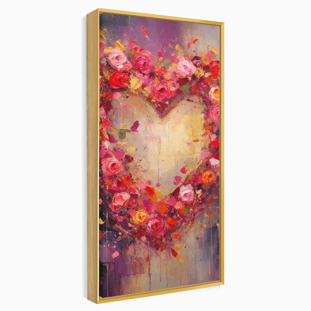 Tablou Canvas Premium, LuxCanva® E1082, Inima din Trandafiri, Dragoste, Inima, Roz, Flori, Coronita, Iubire, Valentine’s Day, Buchet, Promisiune, Daruire, Living, Dormitor
