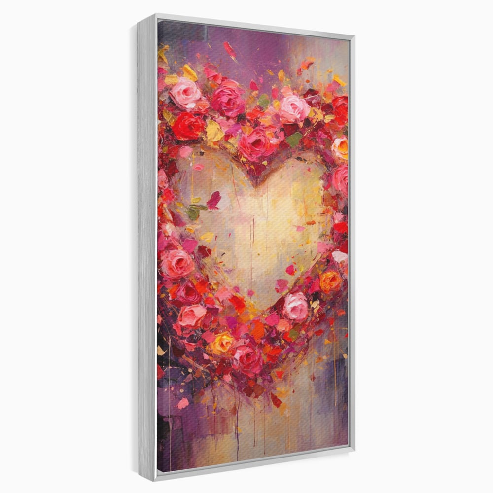 Tablou Canvas Premium, LuxCanva® E1082, Inima din Trandafiri, Dragoste, Inima, Roz, Flori, Coronita, Iubire, Valentine’s Day, Buchet, Promisiune, Daruire, Living, Dormitor