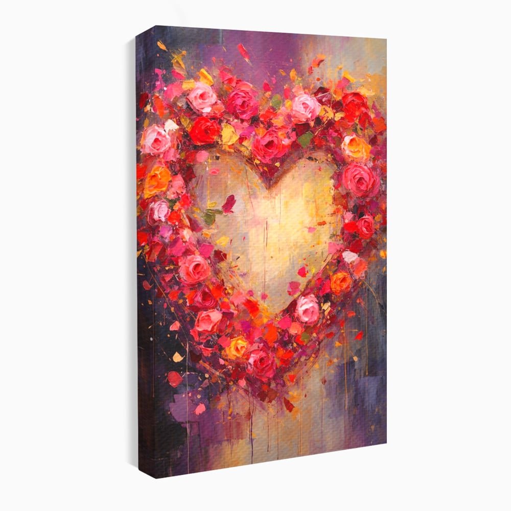 Tablou Canvas Premium, LuxCanva® E1082, Inima din Trandafiri, Dragoste, Inima, Roz, Flori, Coronita, Iubire, Valentine’s Day, Buchet, Promisiune, Daruire, Living, Dormitor