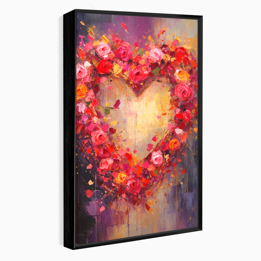 Tablou Canvas Premium, LuxCanva® E1082, Inima din Trandafiri, Dragoste, Inima, Roz, Flori, Coronita, Iubire, Valentine’s Day, Buchet, Promisiune, Daruire, Living, Dormitor